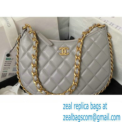 Chanel Shiny Crumpled Lambskin & Gold-Tone Metal Hobo Handbag AS4378 Gray 2023